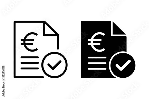 European currency symbol on a document with a checkmark indicating approval.
