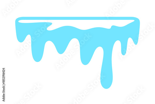 Melting ice drips down from a surface onto a white background.