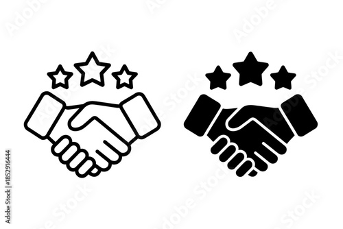 Two icons show a handshake with three stars above it, symbolizing agreement.