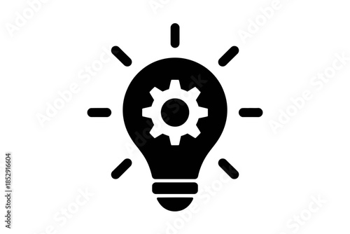 A light bulb with a gear inside symbolizes innovation and new ideas.