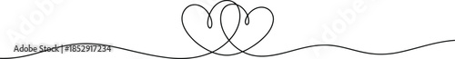 Simple continuous line artwork displays two vertically overlapping hearts on a pristine white surface