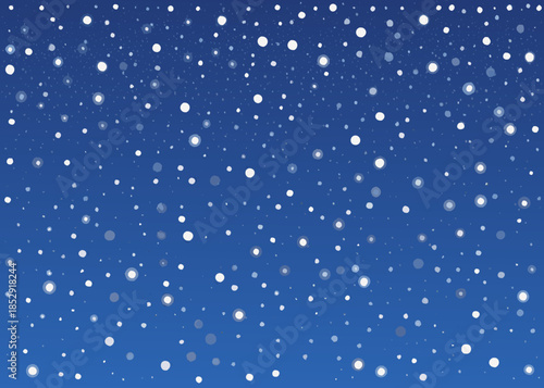 A serene blue background with scattered softly glowing white snowflakes falling