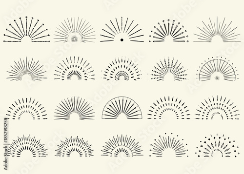 A series of radiating lines forming semi circular patterns in a grid layout