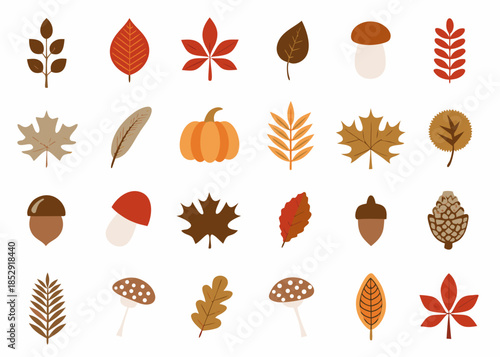 Autumn foliage and harvest elements a collection of fall season icons