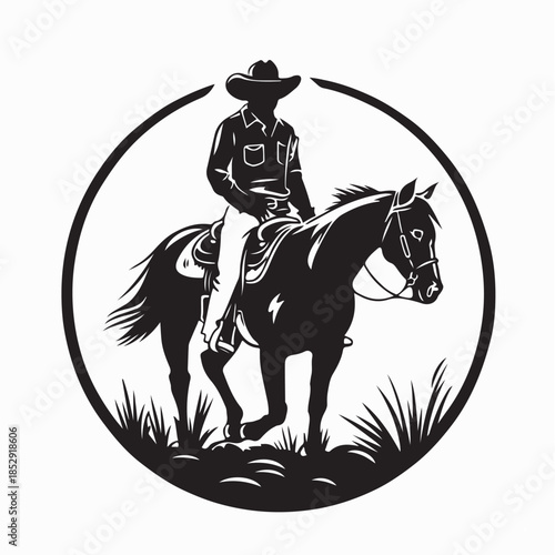 Cowboy Riding Stallion Silhouette logo Vector Isolated on White Background