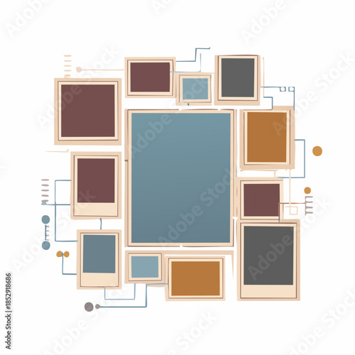 Photo collage frames. Vintage photo album, application template