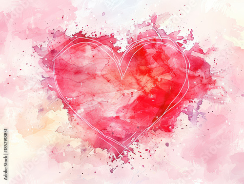 Beautiful image of big heart. Mockup for designs Happy Valentine's Day greeting cards. Watercolor drawing. Copy space.