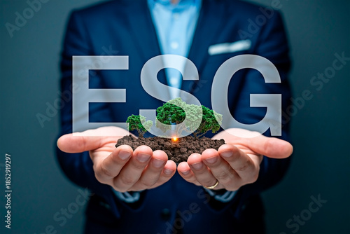 ESG concept is held by a business man for the concept of business.