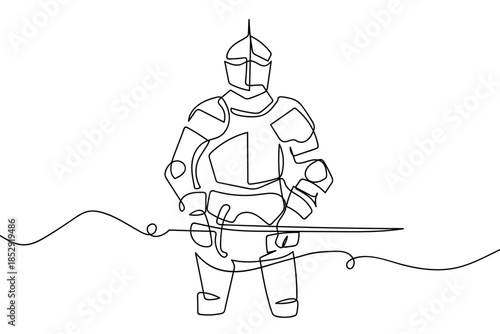 A single, continuous line of medieval knight's armor. Single line drawing Editable stroke.