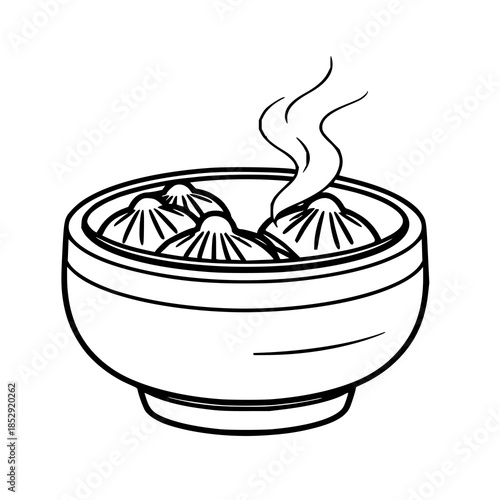 ​Steaming dim sum basket, black line art, white ba