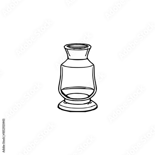 ​​Vintage glass inkwell, black line art, white bac