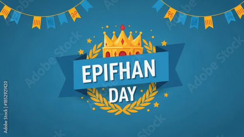 Epiphany Day celebration banner with golden crown and laurel wreath festive design for religious holiday greeting cards and invitations