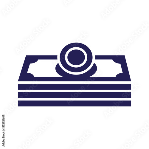 Stack of money with coin on top