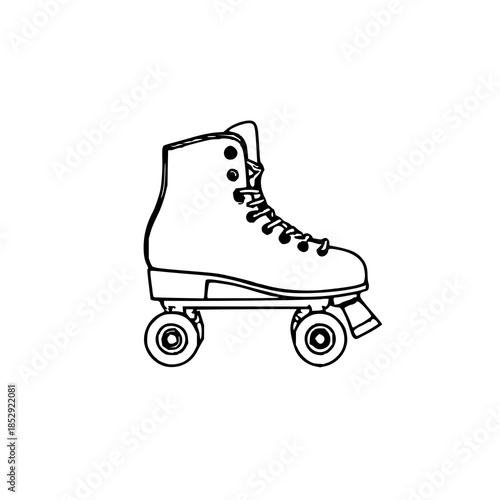 ​​​​​​Retro roller skate boot, black line art, whi