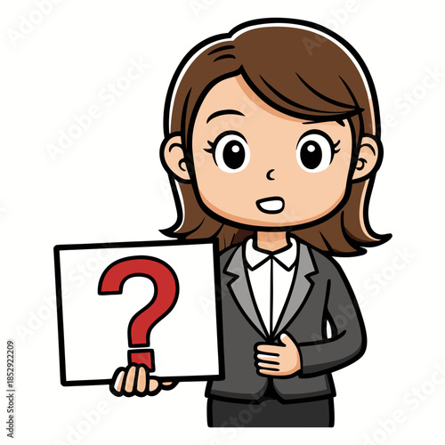 Geschäftsfrau hält Schild mit einem Fragezeichen vor ihrem Gesicht.