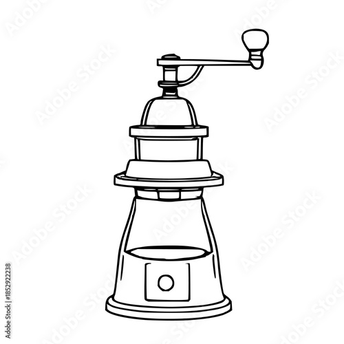 ​​Vintage manual coffee grinder, black line art, w