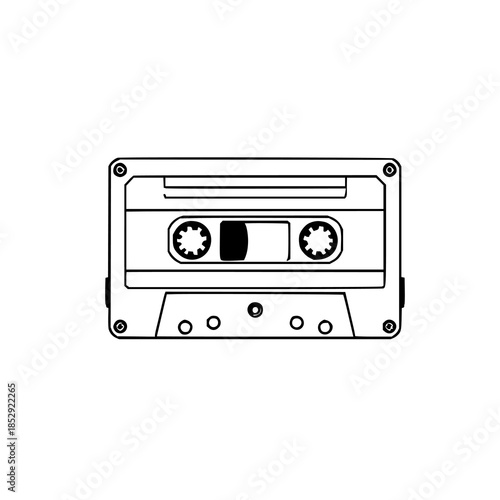 ​Vintage cassette tape illustration, black line ar