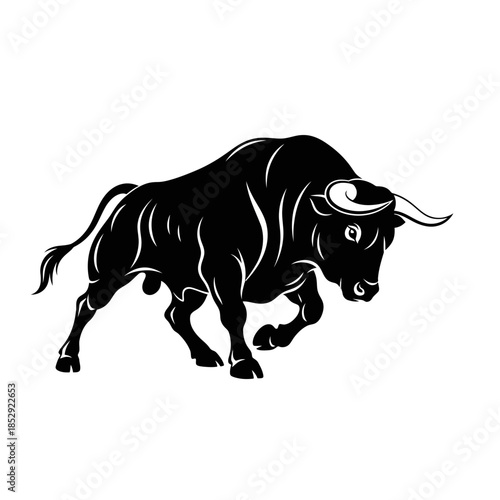 Black bull vector illustration, a powerful and aggressive animal ready to charge, symbolizing strength and determination.