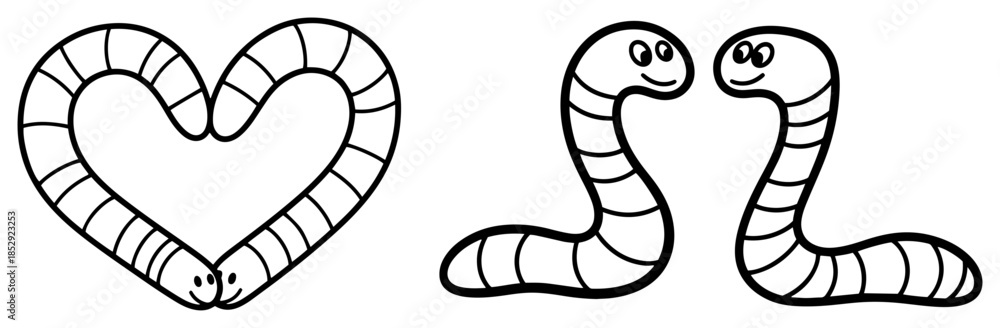 Fototapeta premium Cute cartoon worms couple forming a heart shape vector illustration funny animals in love