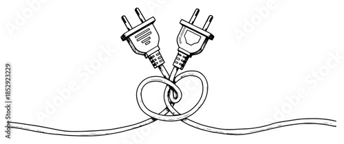 Two electric plugs with tangled wires forming a knot vector illustration connection concept