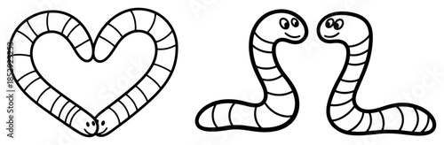 Cute cartoon worms couple forming a heart shape vector illustration funny animals in love