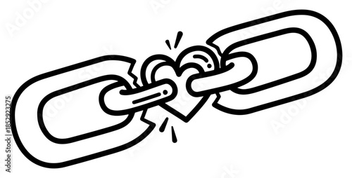 Chain with a heart shaped link breaking free vector illustration strong love concept
