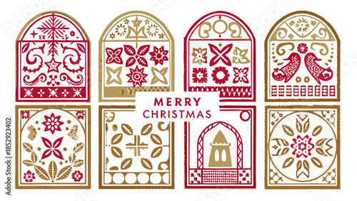 Festive christmas decorations ornate gingerbread shapes and a holiday greeting
