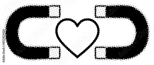 Two horseshoe magnets attracting a heart vector illustration retro halftone dot style