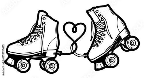 Retro roller skates with laces forming a heart shape vector illustration vintage love concept