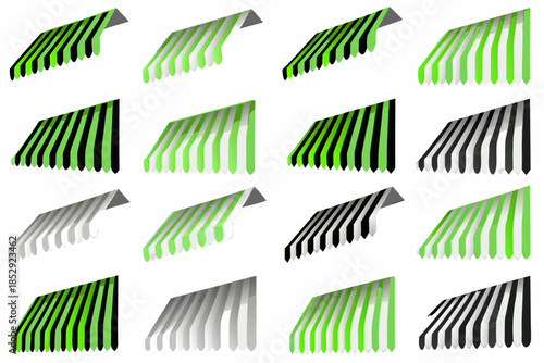 An optical illusion featuring repeating green and black striped shapes