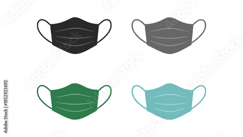 Four different colored face masks are displayed on a white background.