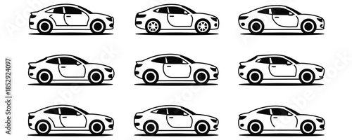 Line Art of Modern Cars Side View Elegant Vehicle Collection Perfect for Automotive Industry Isolated on Transparent Background