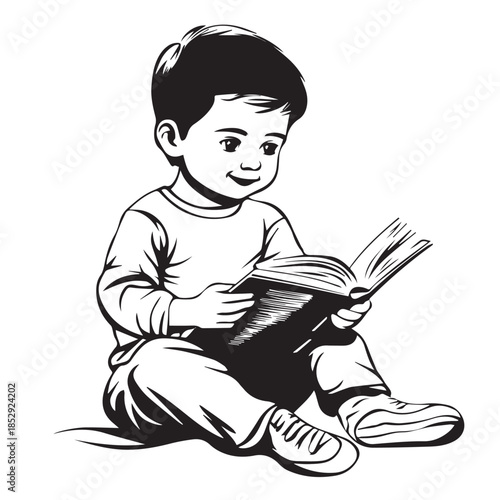 little boy reading a book