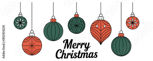 Merry Christmas Vector Illustration with Hanging Baubles Festive Holiday Season Decorative Ornament with Winter Graphic Design Template for Holiday Card