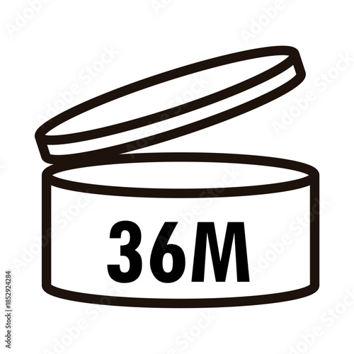 PAO label, Period After Opening PAO label, symbol, icon logo. Cosmetic open period month 1M, 2M, 3M, 4M, 5M, 6M, 7M, 8M, 9M, 10M, 12M, 18M, 24M, 36M, 48M. Cream eu pack label for product packaging