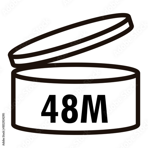 PAO label, Period After Opening PAO label, symbol, icon logo. Cosmetic open period month 1M, 2M, 3M, 4M, 5M, 6M, 7M, 8M, 9M, 10M, 12M, 18M, 24M, 36M, 48M. Cream eu pack label for product packaging