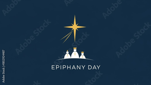 Three Wise Men following the Star of Bethlehem minimalist vector illustration for Epiphany Day celebration religious concept for Christmas season