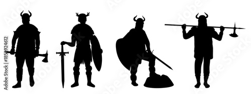 Viking warriors silhouettes. Vector illustration	
