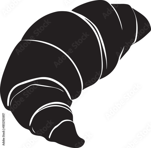 Croissant pastry black silhouette fresh baked french snack food on transparent background