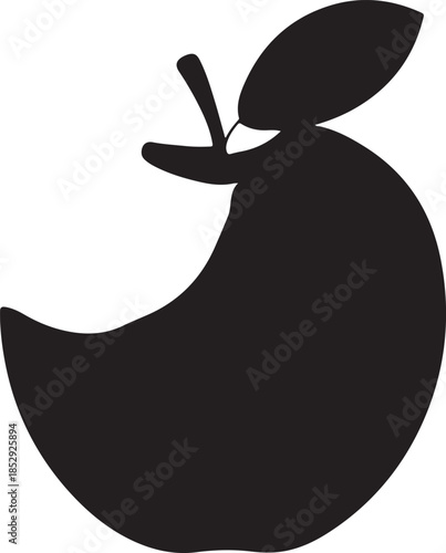 Mango fruit with leaf and stem dark silhouette transparent background tropical food