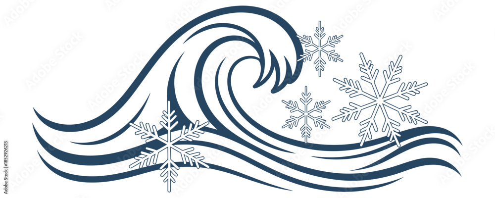 Fototapeta premium Winter Wave with Snowflakes Floating on Transparent Backdrop, Evoking Cold Season and Frozen Water Elements in Elegant Design 180