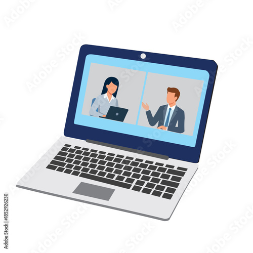people connecting together, learning or meeting online with teleconference, video conference remote working on laptop computer, vector illustration