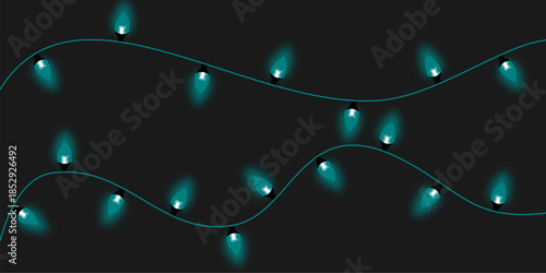 Two wavy strings of glowing teal fairy lights against a dark background, perfect for festive decorations or a cozy ambiance.