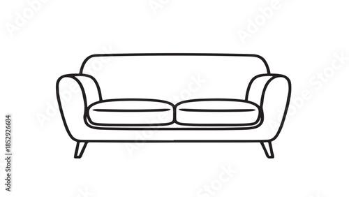 Minimalist Sofa Line Drawing image vector, a simple and clean line art of a two-seater couch, perfect for graphic projects.eps