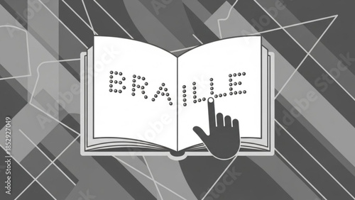 Open book displaying Braille text with a finger touching the dots representing literacy and accessibility for the visually impaired conceptual illustration