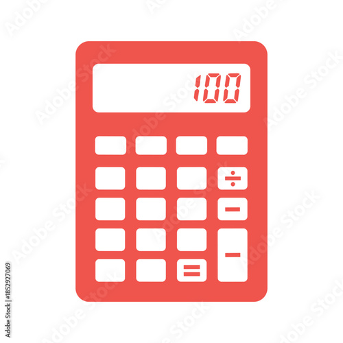 Red calculator with 100 on display