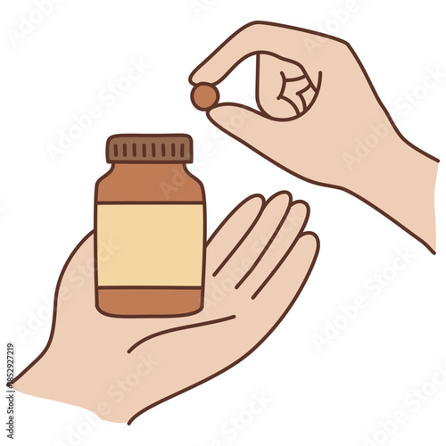 Taking Vitamin Supplement Hand Illustration in Soft Style