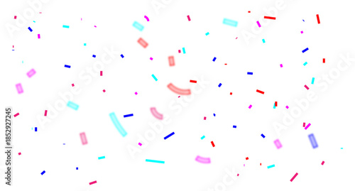 Colorful Confetti Shower for Celebration with Bright color Festive celebration decoration with pink, blue, red, and purple shapes white Background.