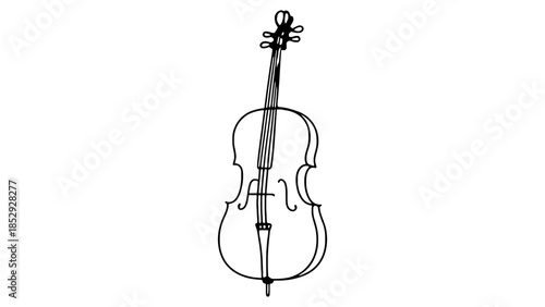 A simple line drawing of a cello stands against a white background.
