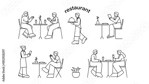 People dining and being served in a restaurant setting.